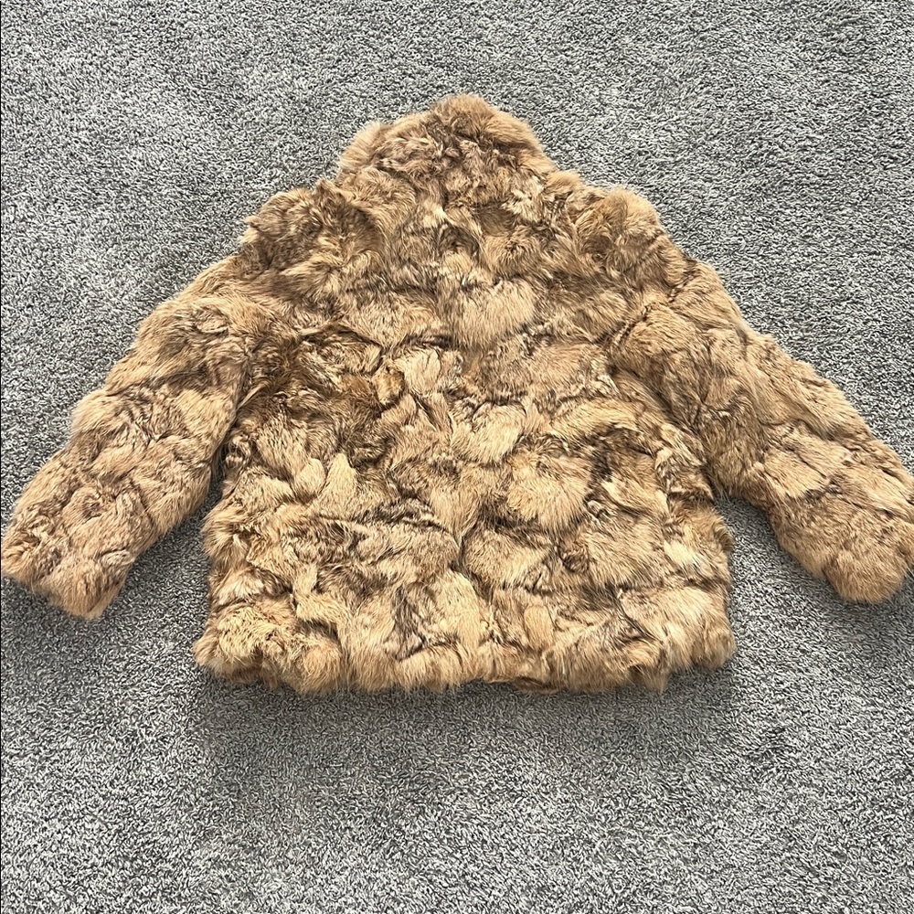 Vintage Genuine Tan Rabbit Fur Long-Sleeve Boho Mod Retro Opera Coat - Size 7/8 - Picture 2 of 9